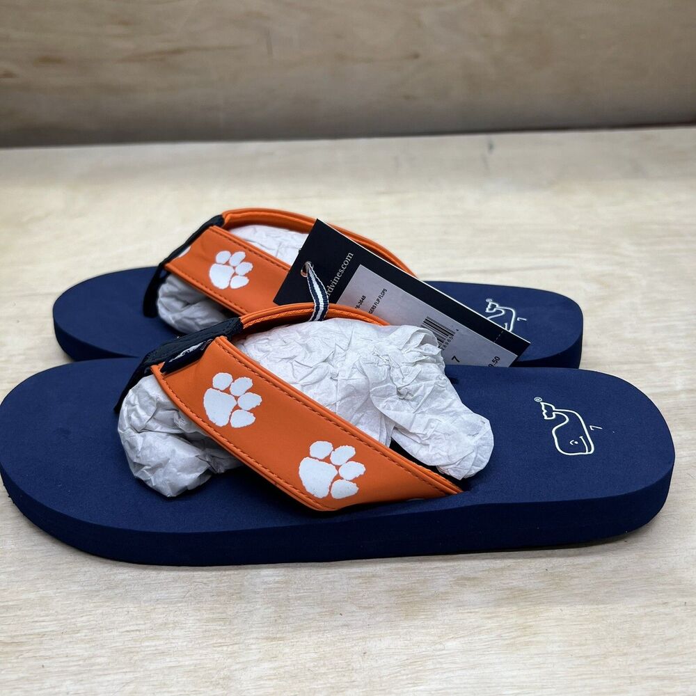 NEW sz 7 Mens Vineyard Vines Orange Clemson Tigers Flip Flops